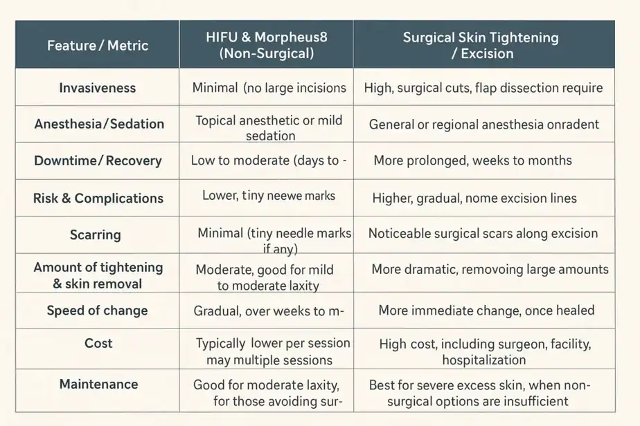 Table showing benefits of Lipo Freeze 2 U Redditch treatments for skin tightening following weight loss injections.